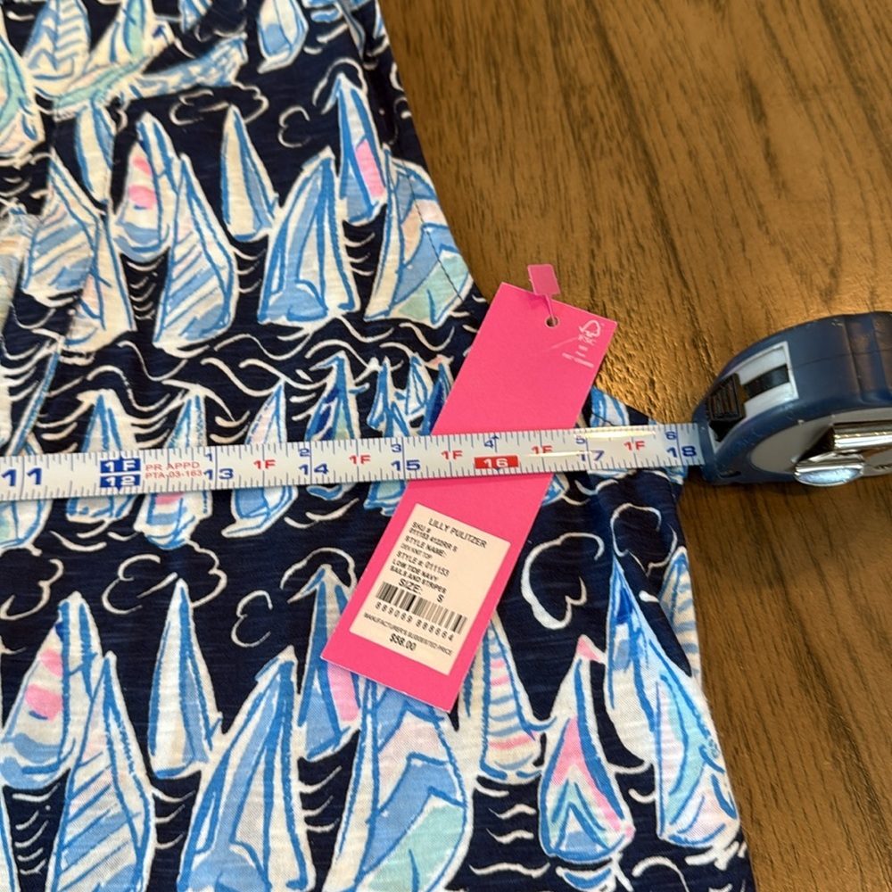 Lilly Pulitzer Low Tide Navy Blue Sails and Stripes Split Neck Tank Top NWT S - Picture 7 of 10